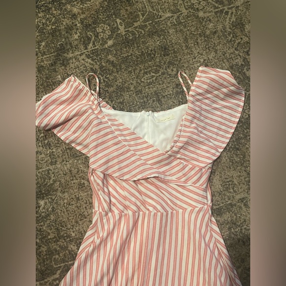 Just Me Pink and White Striped Dress V neck cottagecore with pockets - Picture 2 of 2